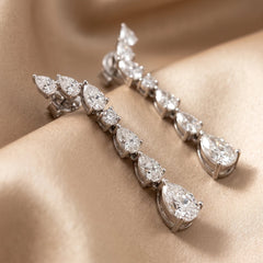 1.82 CT Pear & Round Diamond Climber Drop Earrings
