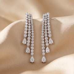 9.46 CT Round & Pear Diamond Drop Earrings