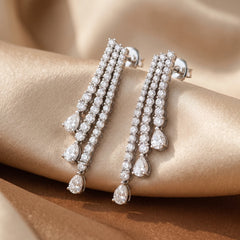 9.46 CT Round & Pear Diamond Drop Earrings