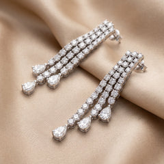 9.46 CT Round & Pear Diamond Drop Earrings