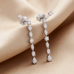 0.90 CT Multi Shape Diamond Line Drop Earrings