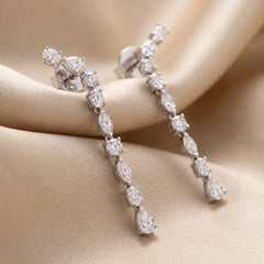 0.90 CT Multi Shape Diamond Line Drop Earrings