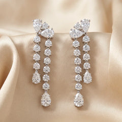 4.58 CT Pear & Round Diamond Double Strand Drop Earrings