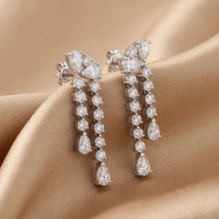 4.58 CT Pear & Round Diamond Double Strand Drop Earrings