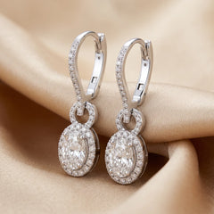 1.91 CT Round & Oval Diamond Drop Earrings