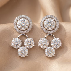 3.49 CT Round Diamond Halo Trio Drop Earrings