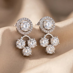 3.49 CT Round Diamond Halo Trio Drop Earrings