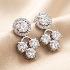 3.49 CT Round Diamond Halo Trio Drop Earrings