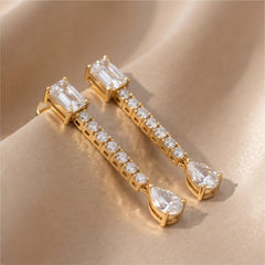 2.61 CT Emerald, Pear & Round Diamond Line Drop Earrings