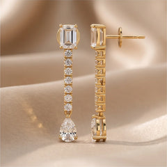 2.61 CT Emerald, Pear & Round Diamond Line Drop Earrings