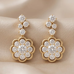 2.9 CT Round Diamond Floral Dangle Earring