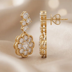 2.9 CT Round Diamond Floral Dangle Earring
