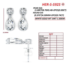 2.74 CT Pear & Round Diamond Drop Earrings