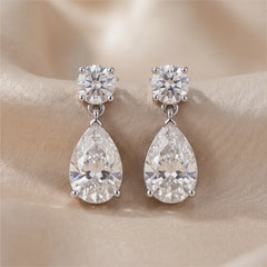 2.74 CT Pear & Round Diamond Drop Earrings
