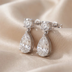 2.74 CT Pear & Round Diamond Drop Earrings