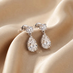 2.74 CT Pear & Round Diamond Drop Earrings