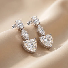 5.6 CT Heart, Oval & Marquise  Diamond Drop Earrings
