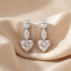 5.6 CT Heart, Oval & Marquise  Diamond Drop Earrings