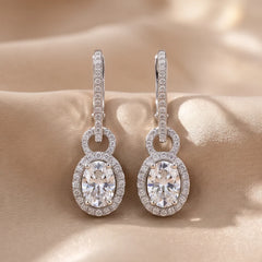 1.91 CT Oval & Round Diamond Halo Drop Earrings