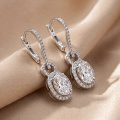 1.91 CT Oval & Round Diamond Halo Drop Earrings