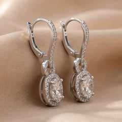 1.91 CT Oval & Round Diamond Halo Drop Earrings