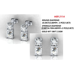 3.00 CT Round & Emerald Diamond Drop Earrings
