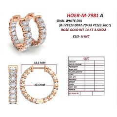 3.36 CT Oval Diamond Hoop Earring
