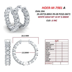3.36 CT Oval Diamond Hoop Earring