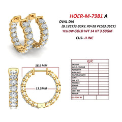 3.36 CT Oval Diamond Hoop Earring