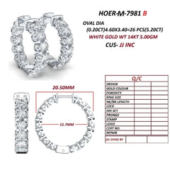 5.20 CT Oval Diamond Hoop Earrings