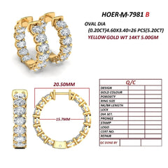 5.20 CT Oval Diamond Hoop Earrings