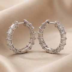 3 CT Emerald Diamond Hoop Earring