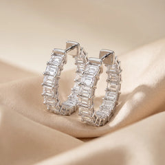 3 CT Emerald Diamond Hoop Earring