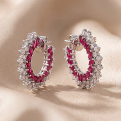 3.93 CT Marquise Ruby & Diamond Double-Row Hoop Earrings