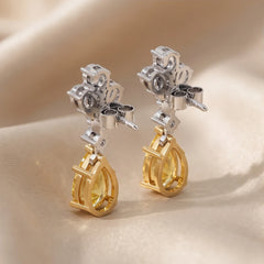4.04 CT Yellow Sapphire & Diamond Pear Drop Earrings