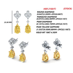 4.04 CT Yellow Sapphire & Diamond Pear Drop Earrings
