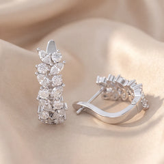 0.83 CT Marquise & Pear Diamond Leaf Cluster Huggie Earrings