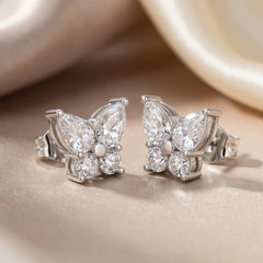 1.54 CT Pear & Round Butterfly Stud Earrings