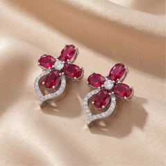 4.03 CT Ruby & Diamond Clover Stud Earrings