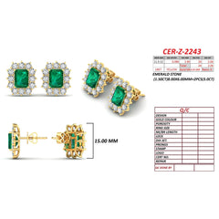 5.06 CT Emerald & Diamond Sunburst Halo Stud Earrings