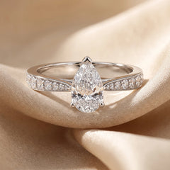 1.39 CT Pear Cut Solitaire Ring – Pavé Band