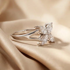 0.82 CT Marquise Cut Flower Ring