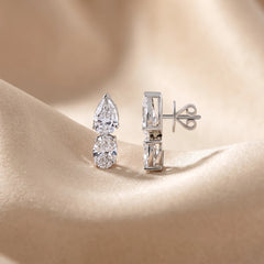 Two Stone Pear Oval Drop Earrings