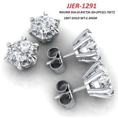 1.70 CT Round Diamond Six Prong Stud Earrings