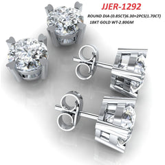 1.70 CT Round Diamond Heart Prong Stud Earrings