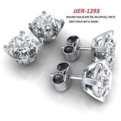 1.70 CT Round Diamond Four Prong Stud Earrings