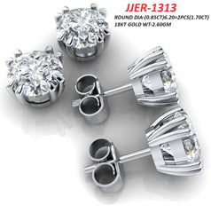 1.70 CT Round Diamond Solitaire Stud Earrings