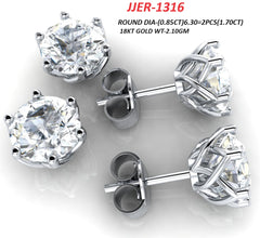 1.70 CT Round Diamond Six Prong Solitaire Stud Earrings