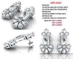 3.90 CT Pear, Emerald-cut & Round Diamond Flower Drop Earrings