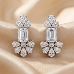 3.90 CT Pear, Emerald-cut & Round Diamond Flower Drop Earrings